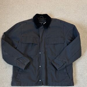 Men's Black/Dark Blue Jacket with Faux Fur Collar